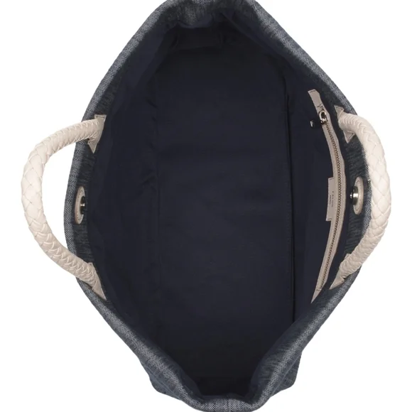 🔹️FALOR🔹️made In Italy Denim Shopper Jean Tote With Leather braided Hamdles